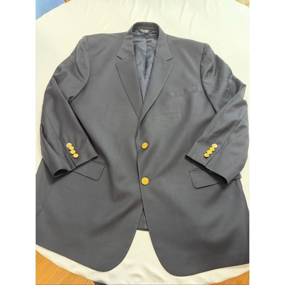 Jos A Bank Signature Collection Navy Blue Wool Gold Button Blazer Size 50L